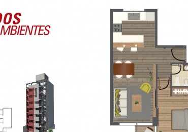 EDIFICIO NUEVO, CHAUVIN, EXCELENTE, 2 AMBIENTES EN DUPLEX, CON COCHERA, BALCON Y TERRAZA!!!!